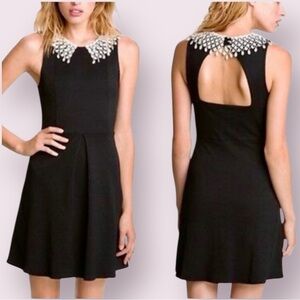 Free People Fit And Flare Tea Dress Crochet Collar Cutout Back Black Size Small